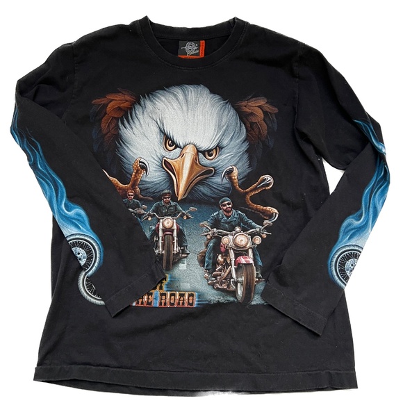 Rock Eagle T-shirt Long Sleeve Bikers Graphic Large Eagle Print Black Size M - Picture 3 of 7